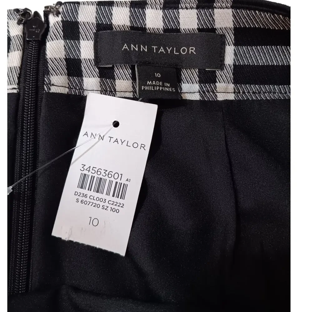 NEW ANN TAYLOR‎ Tailored White Black Plaid Skirt 10 Career Dressy Office Event - Picture 4 of 6
